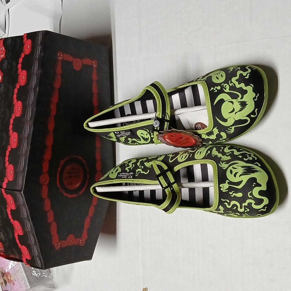 Hot Chocolate Design R.I.P. Green Ghosts Mary Jane Flats Sz 6 Glow in the Dark
